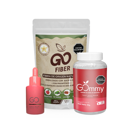 Tripleta Gommy (Gomas de vinagre de manzana + Go Fiber Fibra de origen natural + Go Drainer)